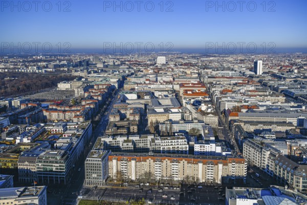 Aerial view, Charite Tower, Bettenhaus, Reichstag, Brandenburg Tor, Holocaust Memorial, Wilhelmstraße, Tiergarten, Berlin Mitte, Berlin, Germany, Europe
