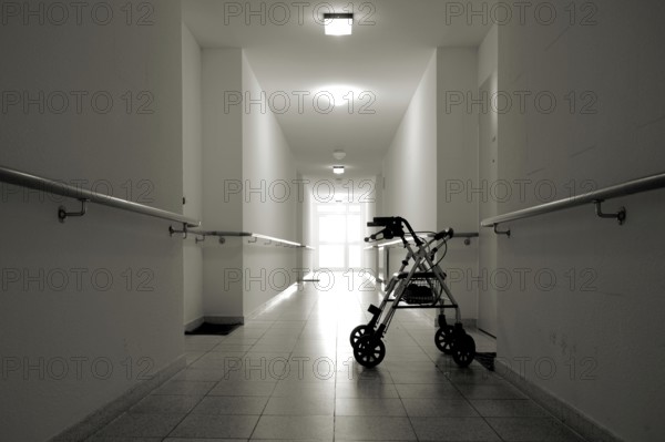 Hallway with rollator in a retirement home