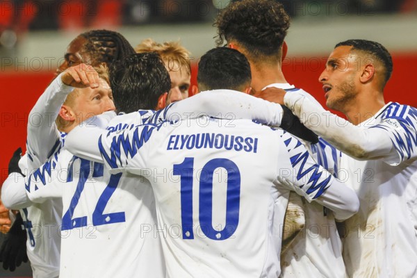 Germany: Football Conference League, Play-Offs - 1. FC Heidenheim-FC Copenhagen -Voith-Arena, Heidenheim: Amin CHIAKHA FC Copenhagen, left, cheers with his team-mates