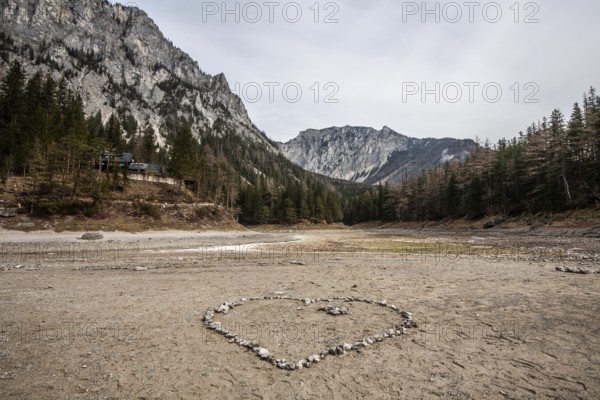 Heart of stone, dried up lake, Grüner See, Tragöß, Styria, Austria, Europe