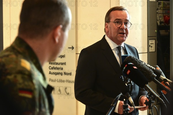Defence Minister Boris Pistorius (SPD) informs media representatives about the increase in the defence budget at a press conference in the Reichstag