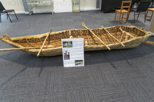 Experimental mesolithic hide boat, Amesbury History Centre, Amesbury, Wiltshire, England, UK