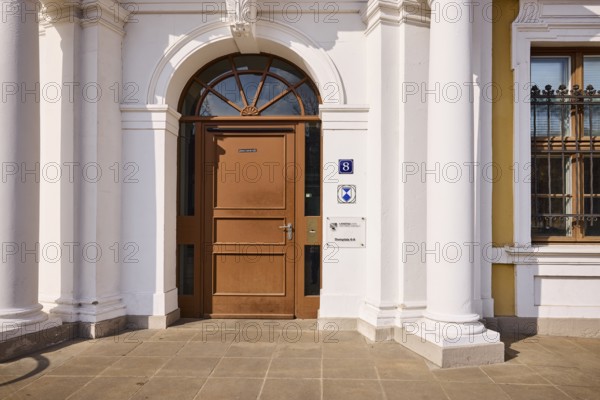 State parliament, historic houses, baroque architectural style, entrance area, door, sunny, cathedral square, Magdeburg, state capital, independent city, Saxony-Anhalt, Germany, Europe