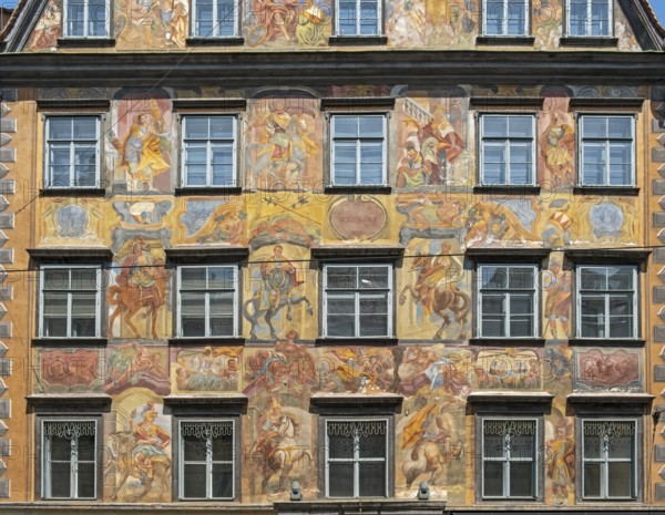 Facade detail, Herzogshof - Gemaltes Haus, Herrengasse, Graz, Austria, Europe