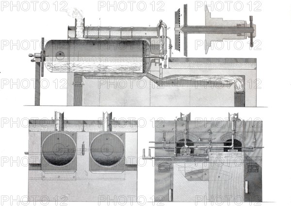 Apparatus for the production of wholemeal from straw, historical, digitally improved reproduction of a model from around 1860