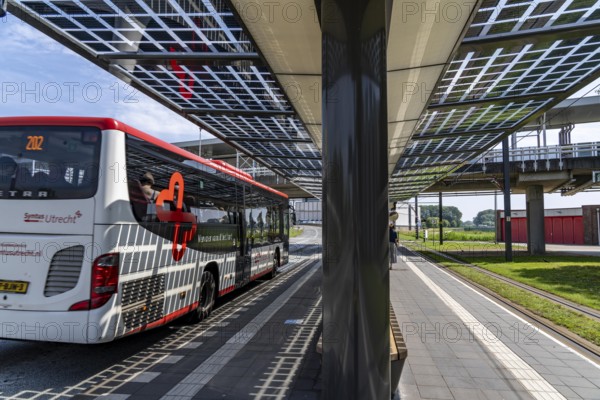 New bus and tram stops at Science Park Utrecht, Utrecht University, the stops have been redesigned, have LED lighting, video surveillance and a transparent solar roof, Netherlands