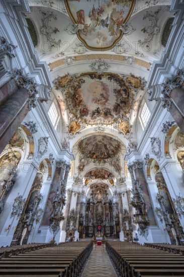 Interior of the baroque Basilica of St Alexander and Theodor, Ottobeuren, Unterallgäu, Bavaria, Germany, Europe