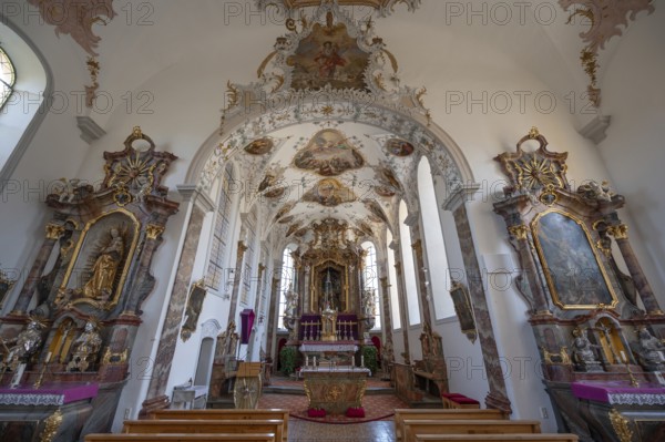 Interior of the baroque church of St Peter and Paul, Thalstr .31, Peterstahl, Oy Mittelberg, Oberallgaü, Bavaria, Germany, Europe