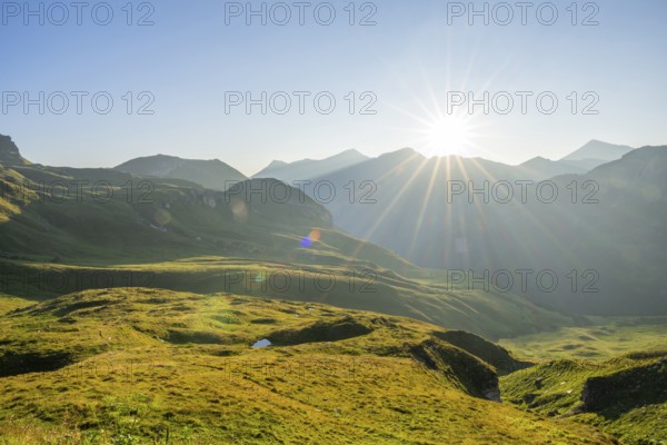 Sunrise in the Mountains at Hochalpenstraße, view from Fuscher Lacke, Pinzgau, Salzburg, Austria, Europe