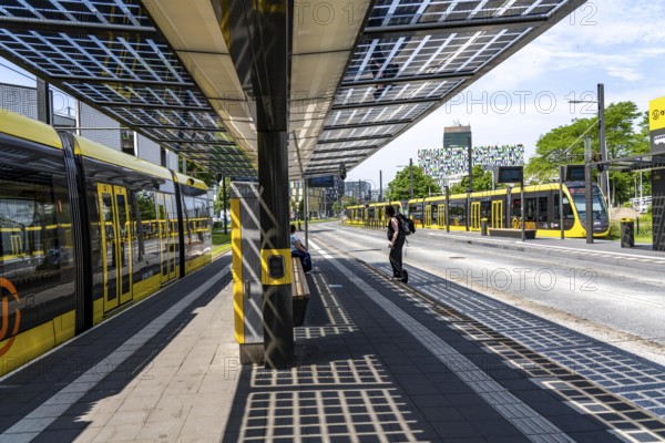 New bus and tram stops at Science Park Utrecht, Utrecht University, the stops have been redesigned, have LED lighting, video surveillance and a transparent solar roof, Netherlands