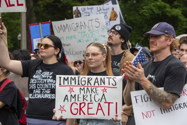 Detroit, Michigan USA - 14 June 2025 - Thousands gathered for a 'No Kings' rally, protesting President Trump's actions against immigrants and against democratic institutions