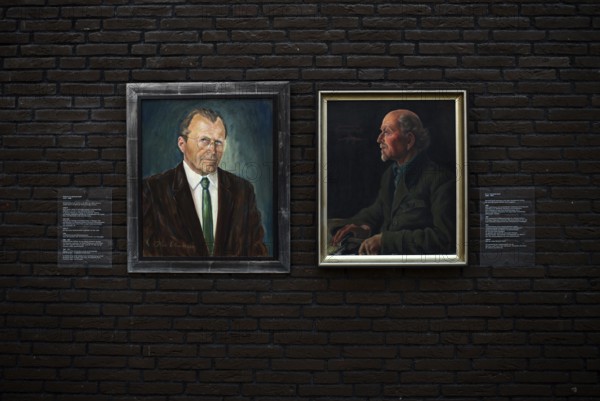 Portraits of Professor Dr Bernhard Hauff, interior photograph, Urwelt-Museum Hauff, Museum, Holzmaden, Baden-Württemberg, Germany, Europe