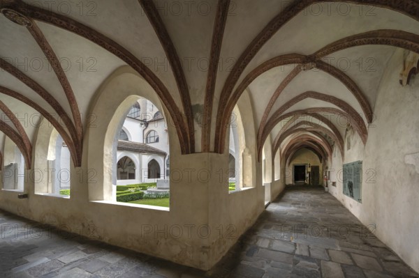 Cloister around 1370 in the Neustift St Margarethen monastery, Vahrn, district of Bolzano, South Tyrol, Italy, Europe