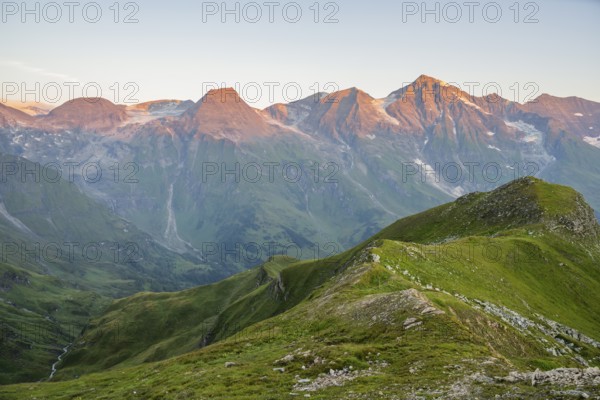 Sunrise in the Mountains at Hochalpenstraße, view from Fuscher Törl, Pinzgau, Salzburg, Austria, Europe