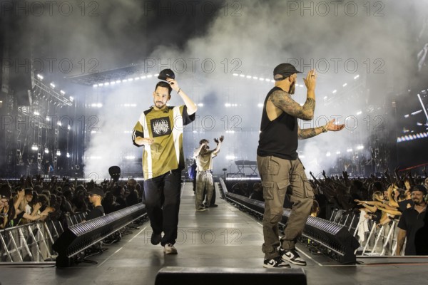 Mike Shinoda (singer and bassist) and Dave Phönix Farrell (bassist) from Linkin Park live on From Zero World Tour 2025 at the Olympiastadion Berlin on 18/06/2025
