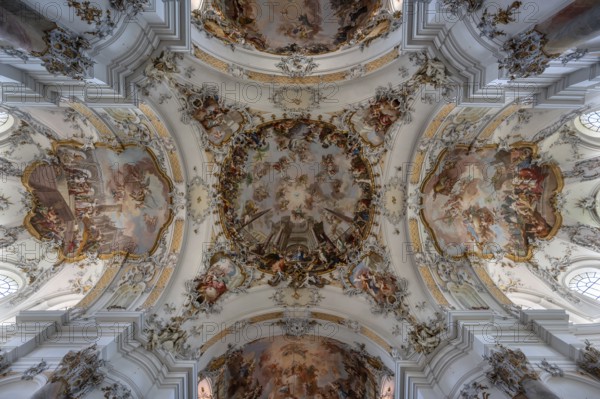 Interior of the baroque Basilica of St Alexander and Theodor, Ottobeuren, Unterallgäu, Bavaria, Germany, Europe