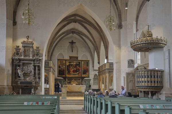 Chancel of the UNESCO St. Mary's Church, interior view, town church, market square, Luther city Wittenberg, Fläming, Saxony-Anhalt, Germany, Europe