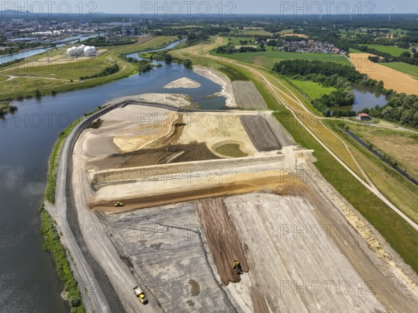 Haltern-Marl, North Rhine-Westphalia, Germany - Lippe, flood protection in the Haltern-Lippramsdorf-Marl area (HaLiMa) . Flood protection on the River Lippe by relocating the dyke and thus extending the floodplain. Marl Chemical Park at the back