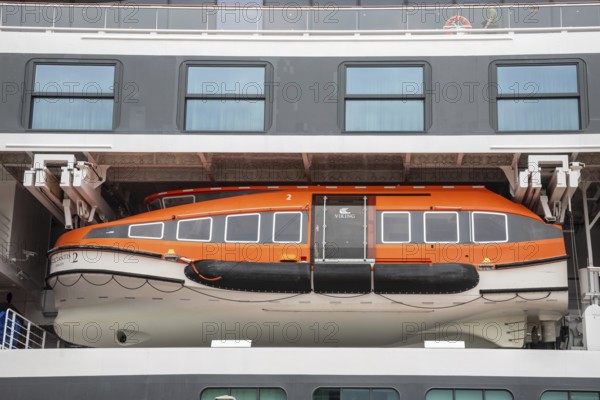 Detroit, Michigan - A life boat on the Viking Octantis luxury cruise ship. The ship visited Detroit while on a cruise through the Great Lakes