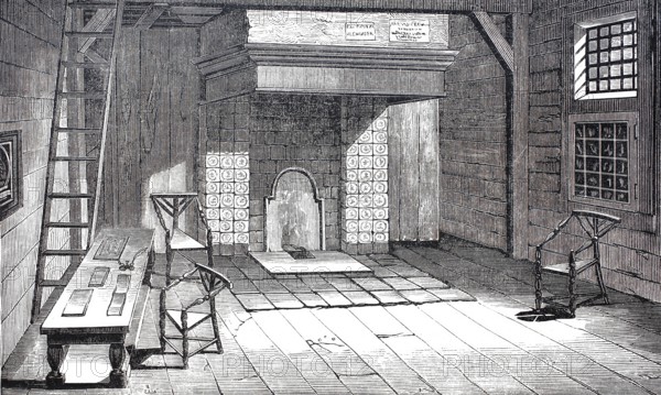 The room of Peter the Great in Zaandam, in this house lived the Russian Tsar Peter the Great in 1697, while he learnt the profession of ship carpenter, Holland, Historical, digitally enhanced reproduction from an original from around 1860