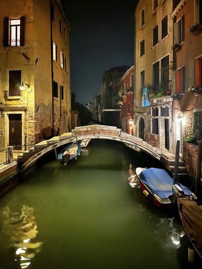 Boats and gondolas on a canal in Venice, lagoon city of Venice, Veneto, Italy, Europe