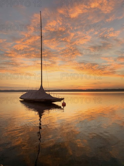 Evening atmosphere, sailing boat on Lake Starnberg, Bavaria, Germany, Europe
