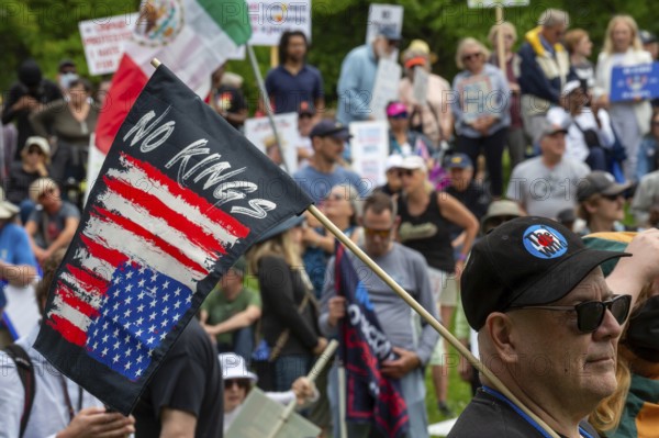 Detroit, Michigan USA - 14 June 2025 - Thousands gathered for a 'No Kings' rally, protesting President Trump's actions against immigrants and against democratic institutions