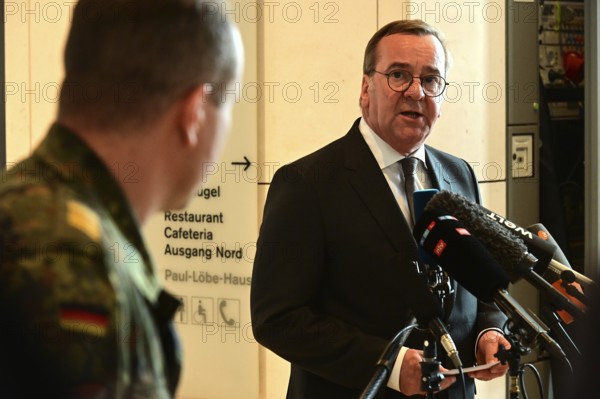 Defence Minister Boris Pistorius (SPD) informs media representatives about the increase in the defence budget at a press conference in the Reichstag