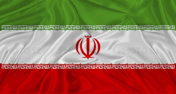 Flag of Iran with cloth texture. Close up of Iran flag waving