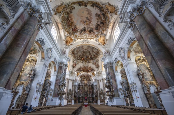 Interior of the baroque Basilica of St Alexander and Theodor, Ottobeuren Monastery, Ottobeuren, Unterallgäu, Bavaria, Germany, Europe