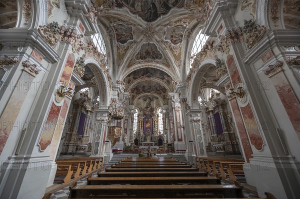 Interior of the collegiate basilica, Neustift St Margarethen, Vahrn, district of Bozen, South Tyrol, Italy, Europe