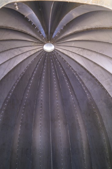 View from below of a structured skylight made of metal panels, Botanical Gardens, The Gardens of Trauttmansdorff Castle, Merano, South Tyrol, Italy, Europe