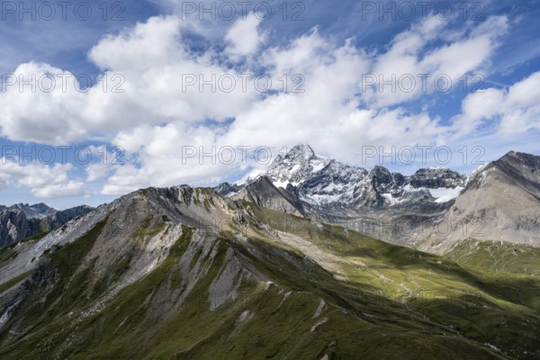 View of picturesque mountain landscape with snow-covered summit of the Großglockner, Wiener Höhenweg, Schober Group, Hohe Tauern National Park, Carinthia, Austria, Europe