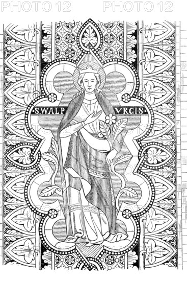 Stained glass in St Peter's Cathedral in Regensburg, Regensburg Cathedral for short, Bavaria, Germany, Historical, digitally enhanced reproduction of an original from around 1860, Europe