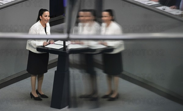 Dr Hülya Düber (CDU CSU) speaks on the agenda item Minimum Wage Act at the eleventh session of the Bundestag