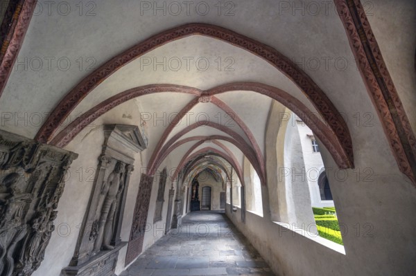 Cloister around 1370 in the Neustift St Margarethen monastery, Vahrn, district of Bolzano, South Tyrol, Italy, Europe