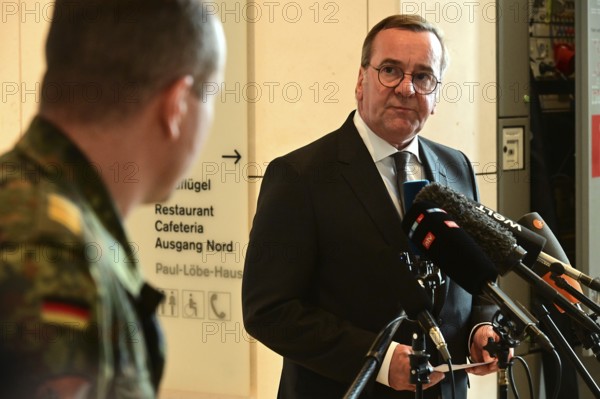 Defence Minister Boris Pistorius (SPD) informs media representatives about the increase in the defence budget at a press conference in the Reichstag