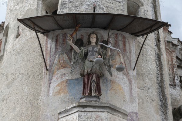 Sculpture of Justitia at Castel Sant'Angelo, Neustift St Margarethen Monastery, Vahrn, Bolzano district, South Tyrol, Italy, Europe