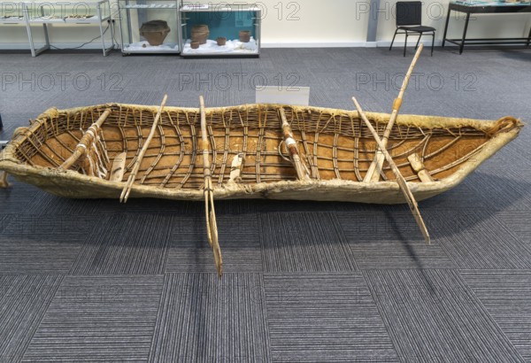 Experimental mesolithic hide boat, Amesbury History Centre, Amesbury, Wiltshire, England, UK