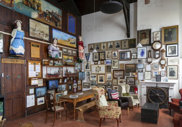 Interior of historic The Sailors Reading Room, Southwold, Suffolk, England, UK