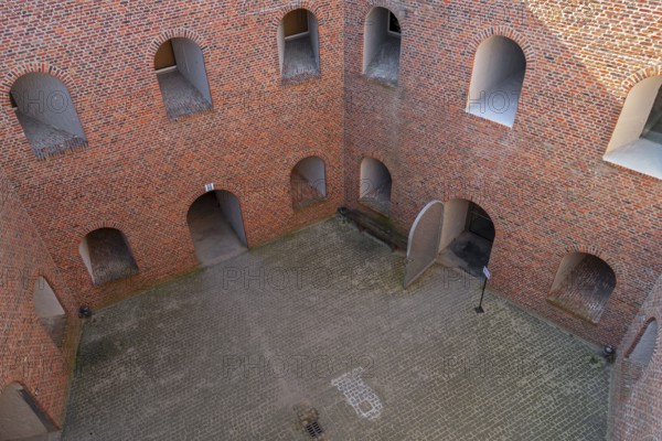 Pentagonal inner court at Fort Napoleon, polygonal fort of the Napoleonic era in the dunes at Ostend, Oostende, West Flanders, Belgium, Europe