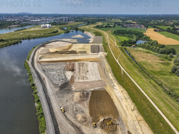 Haltern-Marl, North Rhine-Westphalia, Germany - Lippe, flood protection in the Haltern-Lippramsdorf-Marl area (HaLiMa) . Flood protection on the River Lippe by relocating the dyke and thus extending the floodplain. Marl Chemical Park at the back
