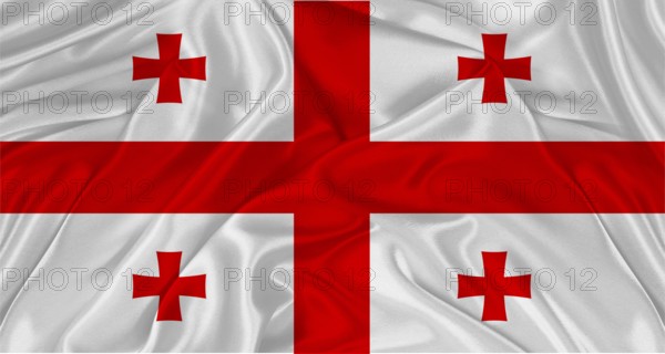 Flag of Georgia with cloth texture. Close up of Georgian flag waving