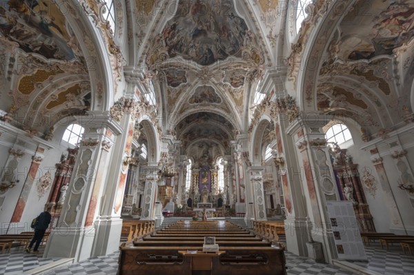 Interior of the collegiate basilica, Neustift St Margarethen, Vahrn, district of Bozen, South Tyrol, Italy, Europe