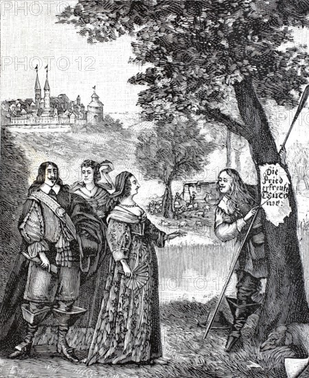 People in the Poetenwald near Pegnitz in the Nuremberg region, Bavaria, Germany, Historical, digitally enhanced reproduction from an original from around 1860, Europe