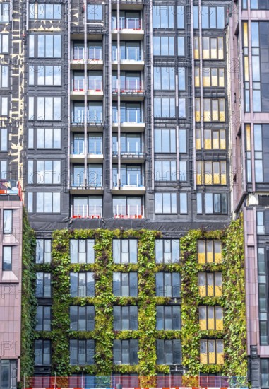Galaxy Tower high-rise residential building, office, hotel, flats, at the central station, construction of the green façade, under construction, in the new Healthy Urban Quarter, Utrecht, Netherlands
