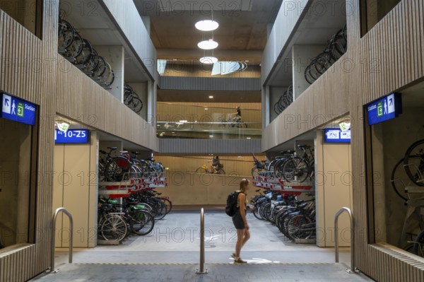 Central bicycle car park at Stationsplein, the largest bicycle car park in the world with over 13, 000 parking spaces on 3 floors, directly below the central station, Utrecht Centraal, Netherlands
