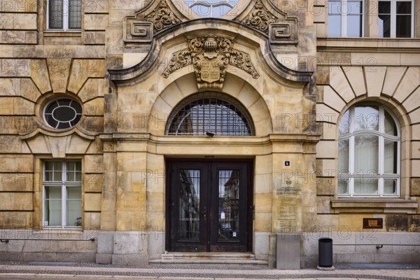 Public order office, sandstone building, city building inspector Wilhelm Berner, neo-baroque architectural style, façade, entrance area, windows, doors, staircase, diffuse light, at the main guardhouse, Magdeburg, state capital, independent city, Saxony-Anhalt, Germany, Europe