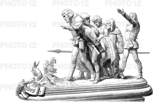 The Seven Swabians, sculpture after a fairy tale by A. Bartholdi, u, 1870, Historical, digitally enhanced reproduction of a model from around 1860