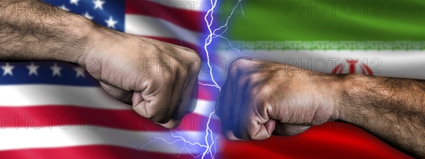Iran vs United States concept. United States vs Iran Geopolitical conflict